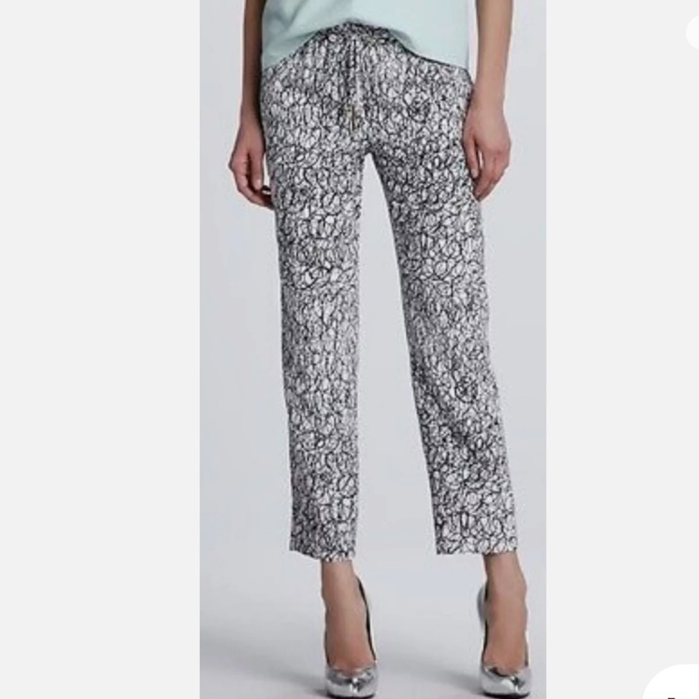 Diane Von Furstenberg Black & White Bennett Silk Printed Pants Scribble Maze 6